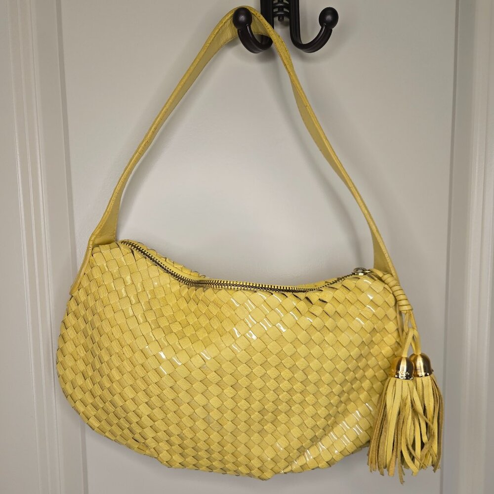 Elliott Lucca Yellow Woven Leather Shoulder Bag